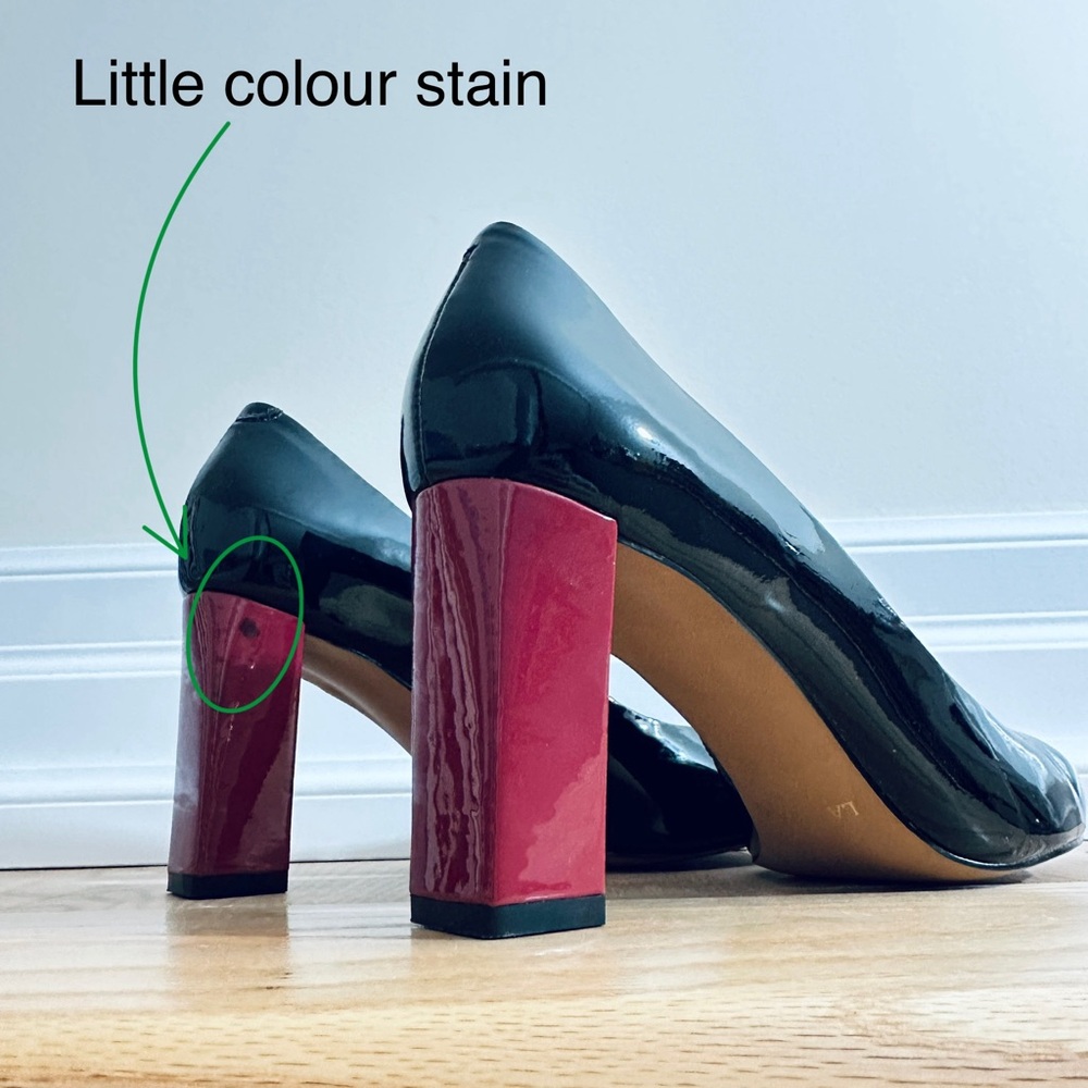 Black and Red Block Heel Pumps with Pointed Toe - Picture 7 of 7